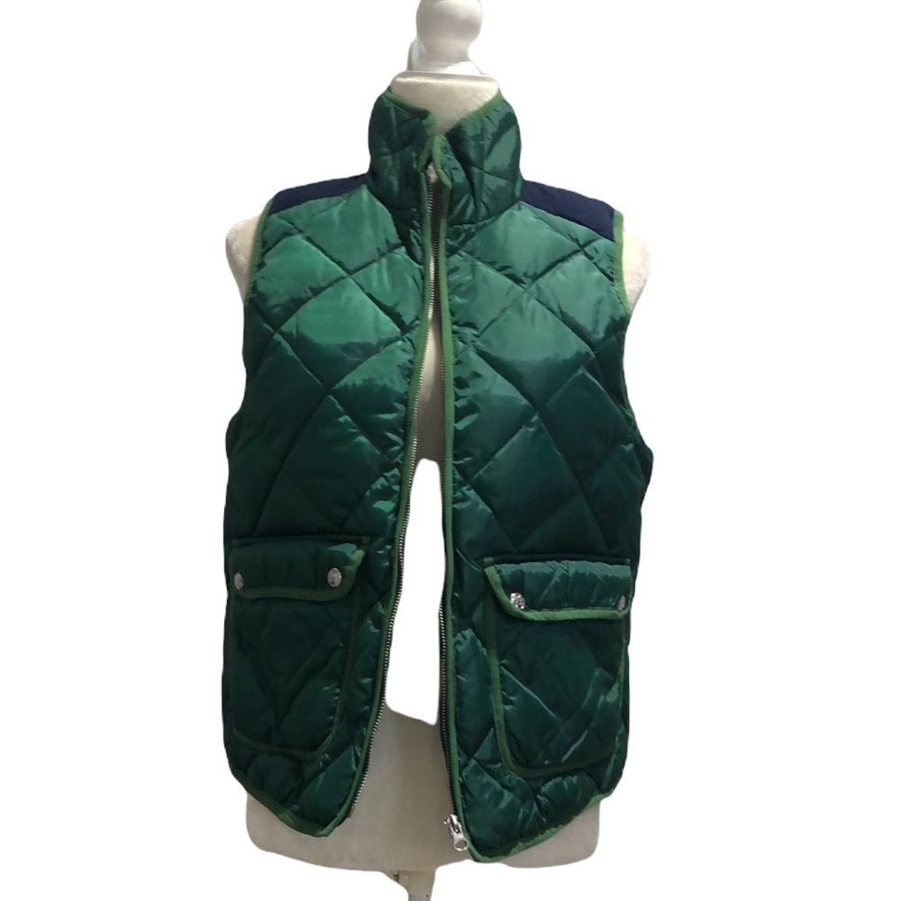 Lauren James Preptec green navy down filled women’s vest Sz Medium VGUC